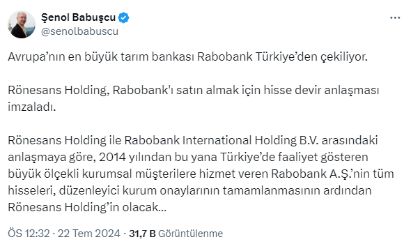 Avrupa'nın en büyük tarım bankası Rabobank Türkiye'den çekiliyor