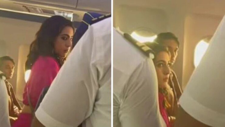 Bollywood’un en ünlü oyuncusu Sara Ali Khan, uçakta üzerine meyve suyu döken hostesi itekledi