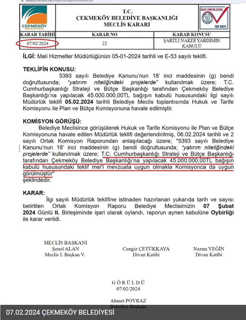 İstanbul Büyükşehir Belediye Başkanı Ekrem İmamoğlu, geçtiğimiz günlerde yaptığı bir konuşmada Cumhurbaşkanlığı'nın 31 Mart yerel seçimleri öncesinde İstanbul'daki tüm AK Partili ilçe belediyelerine toplamda 1 milyar 80 milyon TL, belediye başına ise 45'er milyon TL "bağış" yaptığını söylemişti. Yapılan "bağış"ların banka dekontları ortaya çıktı.