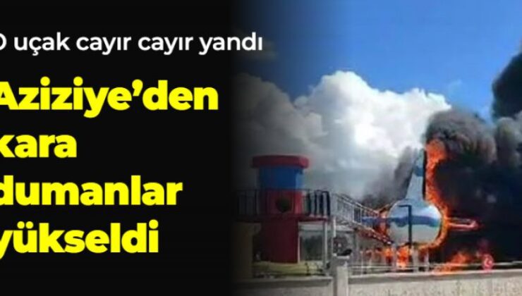 Maket uçak yandı: Aziziye’den kara dumanlar yükseldi