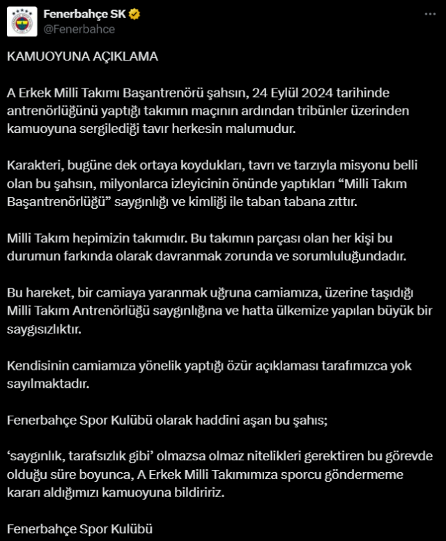 Ergin Atman'ın yaptığı sevinç krize döndü! Fenerbahçe, milli takıma oyuncu göndermiyor