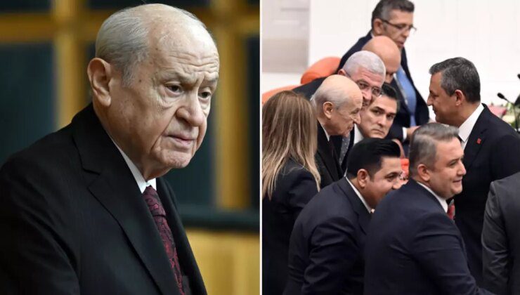 Bahçeli, topa tuttuğu Özgür Özel ve DEM Partililerle tokalaştı