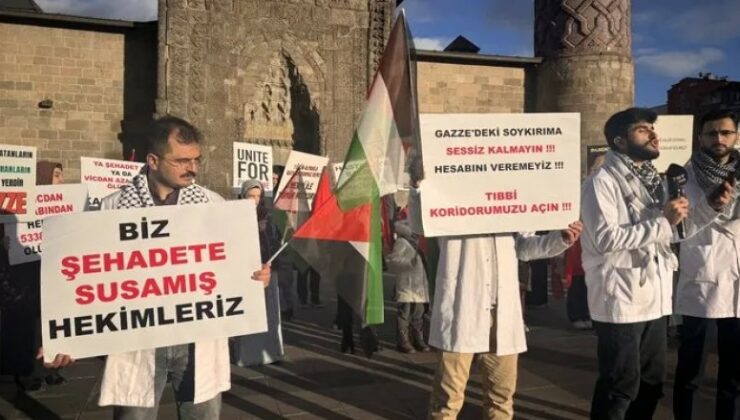 Erzurum’da sağlık çalışanlarından Gazze için sessiz yürüyüş