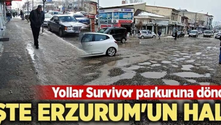 Erzurum'da kaldırımlar buz pistine döndü