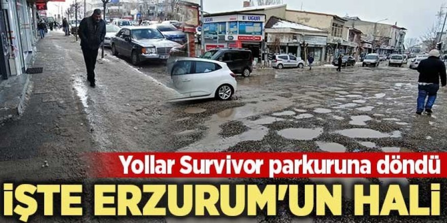 Erzurum'da kaldırımlar buz pistine döndü